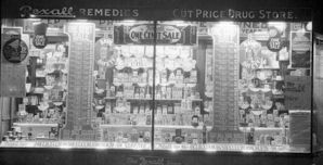 Harley Drug, view of exterior display window 