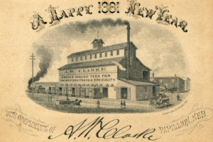 A.W. Clarke Grain & Ground Feed 1881 New Year's postcard