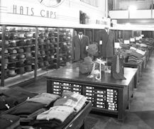 Interior view of men's department of Nebraska Clothing Store