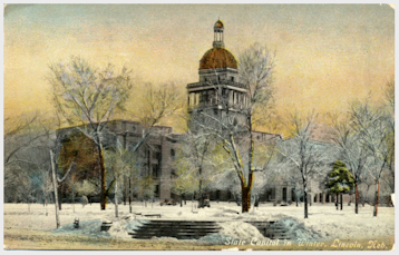 State Capitol in winter, Lincoln, Neb.