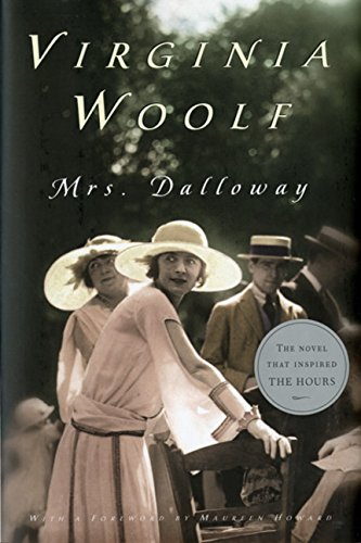 Cover for Mrs. Dalloway by Virginia Woolf. Two young women in 1920's fashion look off to the side and a man looks on.