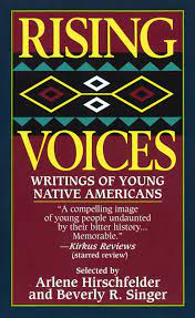 Cover of Rising Voices: Writing of Young Native Americans. A triangle pattern adorns the cover, bringing to mind a quilt